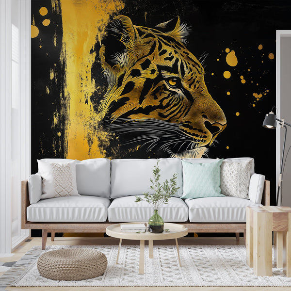 Tiger Wallpaper | Golden Tiger Head on Black Backdrop