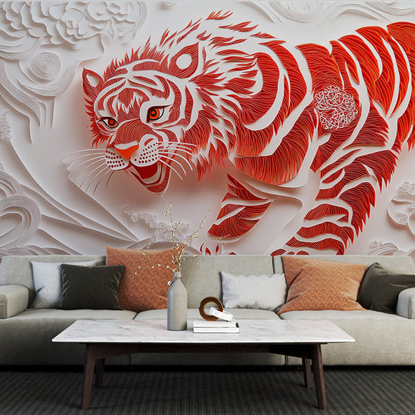 Tiger Wallpaper | Papercut Tiger with Vibrant Motifs