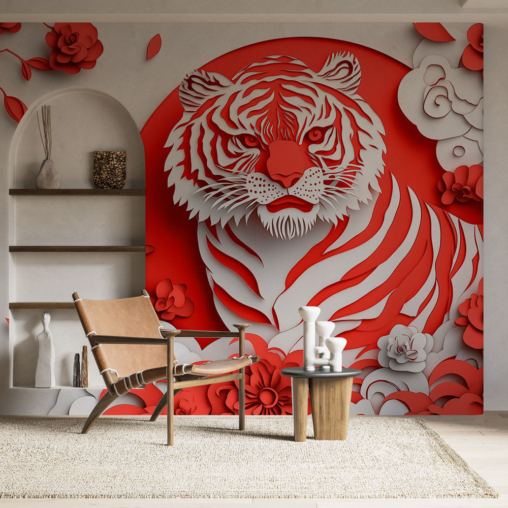 Tiger Wallpaper | Papercut Tiger & Florals Wall Mural