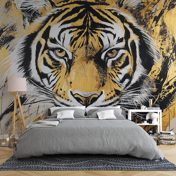 Majestic Tiger Wallpaper with Bold Golden Accents