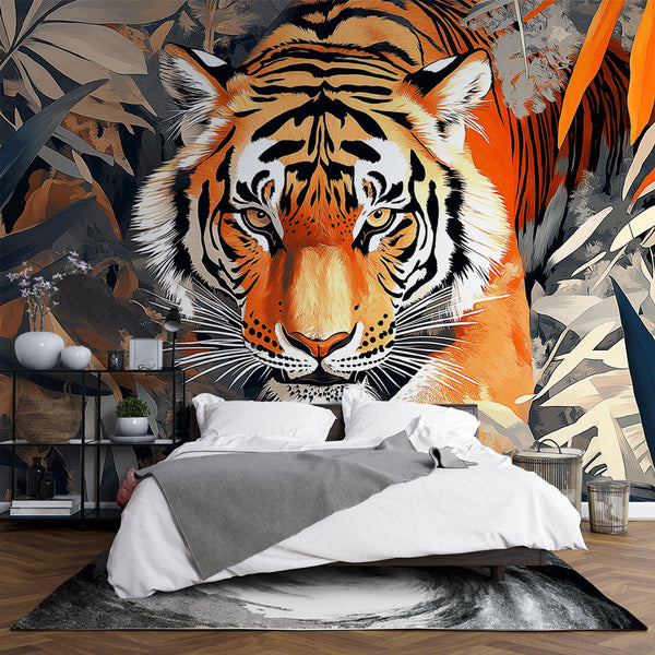 Majestic Tiger Wallpaper in Tropical Jungle Setting