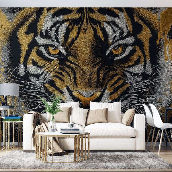 Tiger Face Wallpaper | Bold Gold and Black Tones