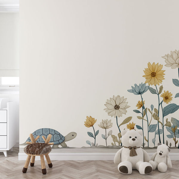 Turtle and Flowers Wallpaper | Turtle in a Blooming Meadow
