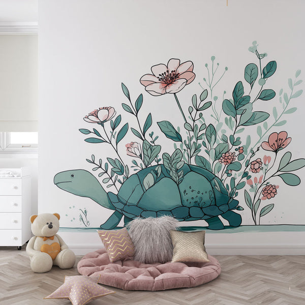 Floral Turtle Wallpaper | Turtle Framed by Pastel Blooms