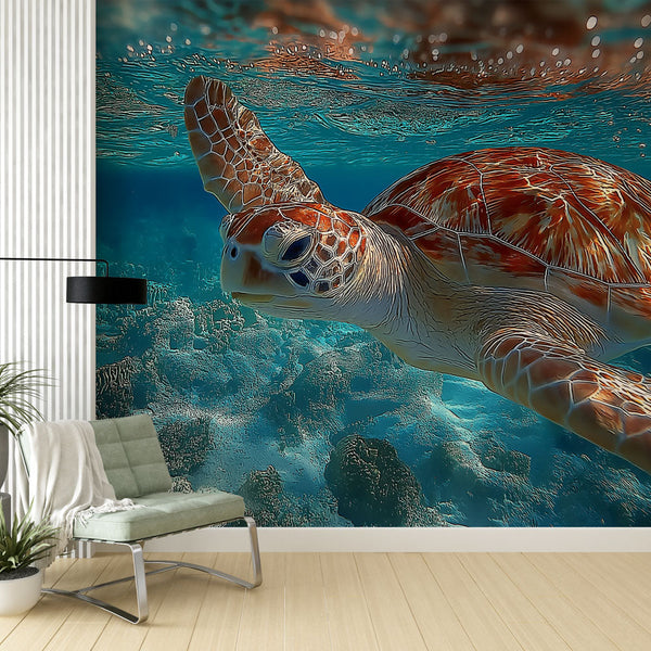 Sea Turtle Wallpaper | Turtle Swimming in Crystal Waters