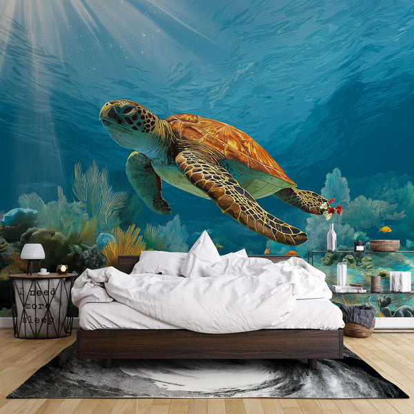 Sea Turtle Wallpaper | Underwater Escape on a Coral Reef