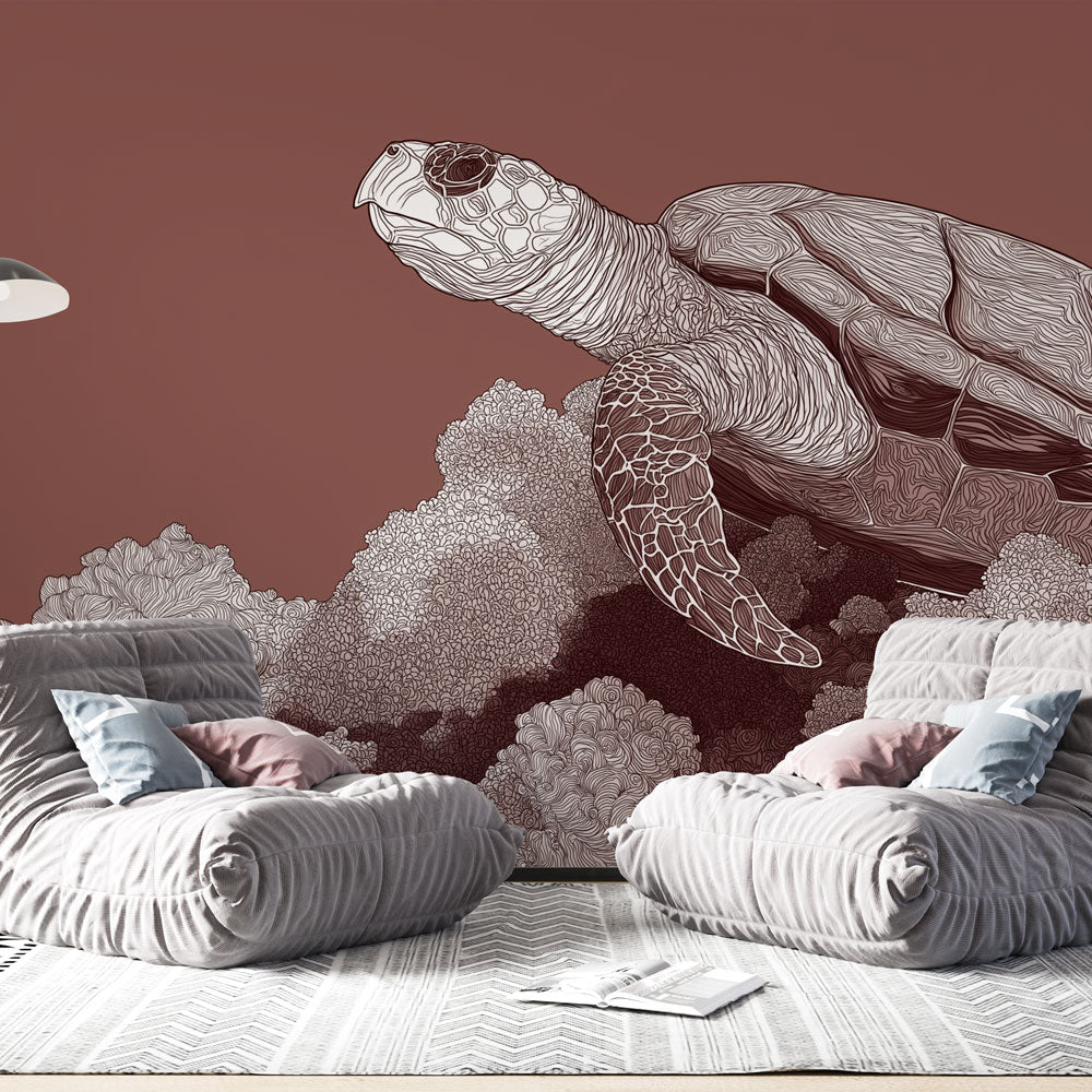 Sea Turtle Wallpaper | Turtle Swimming Among Corals