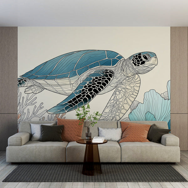 Sea Turtle Wallpaper | Elegant Turtle and Vivid Coral Reef