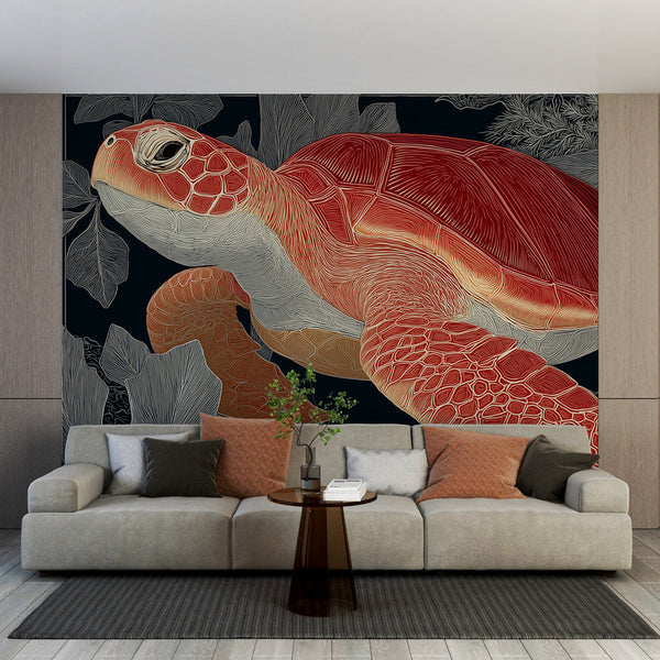 Sea Turtle Wallpaper | Amber Turtle in an Aquatic Setting