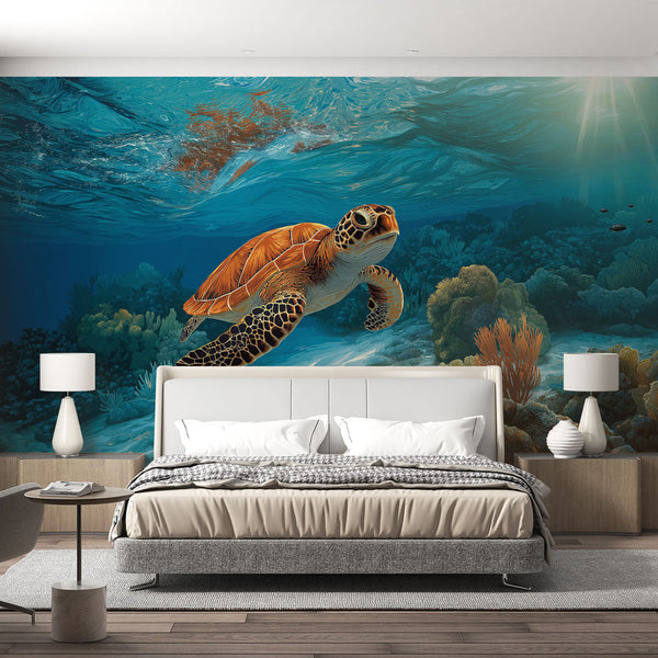 Sea Turtle Wallpaper | Coral Reef Underwater Wall Mural