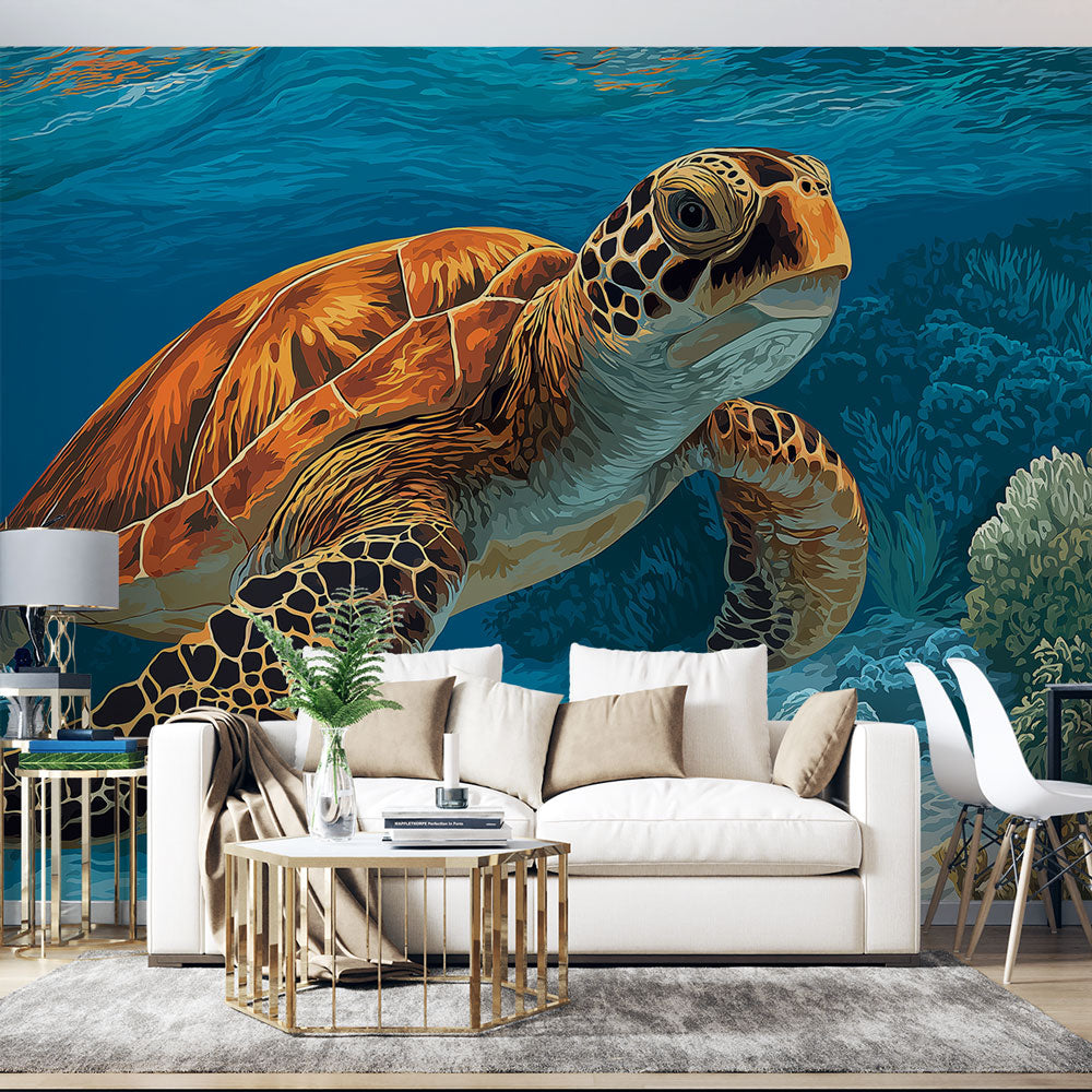 Sea Turtle Wallpaper | Turtle Swimming Above Bright Corals