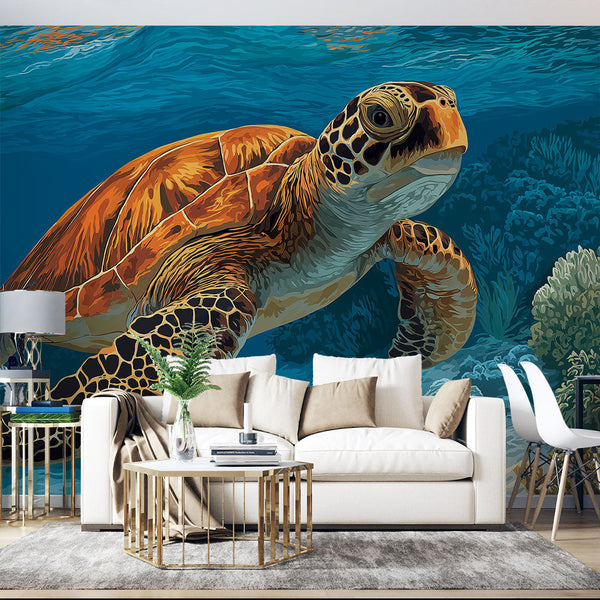 Sea Turtle Wallpaper | Turtle Swimming Above Bright Corals