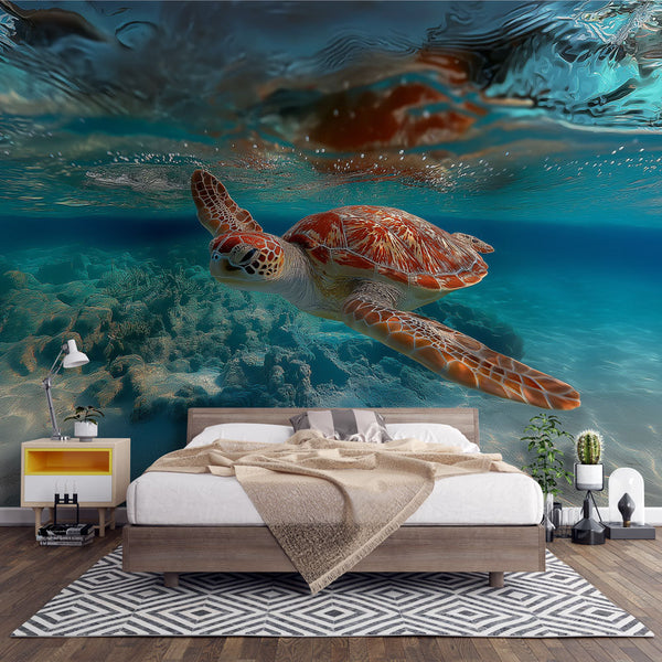 Sea Turtle Wallpaper | Elegant Turtle in Blue Waters