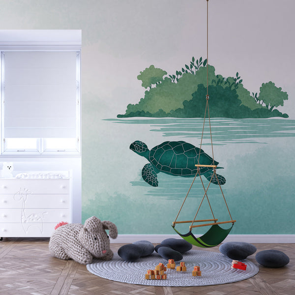 Sea Turtle Wallpaper | Turtle Gliding Through Turquoise Water