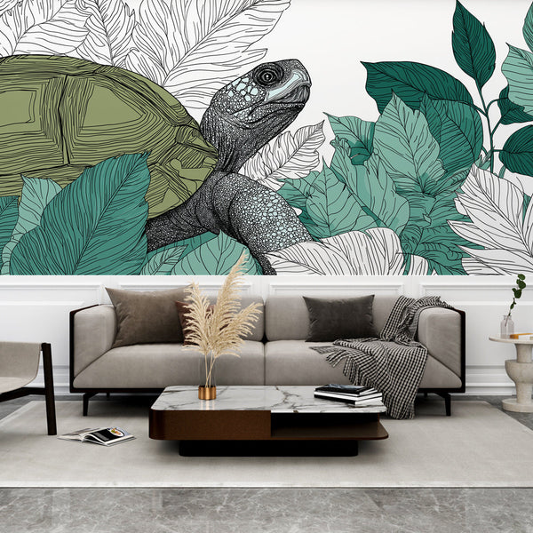 Turtle Wallpaper | Tropical Turtle Among Lush Foliage