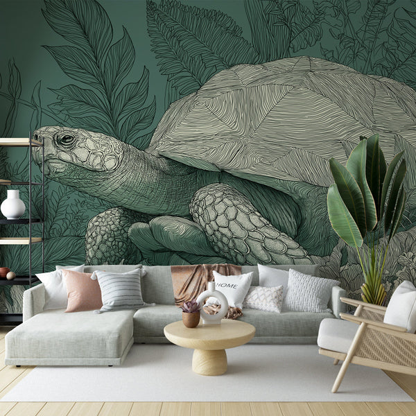 Turtle Wallpaper | Stylized Turtle Framed by Lush Foliage