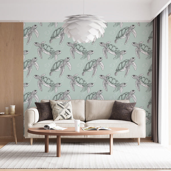 Sea Turtle Wallpaper | Turtles and Bubbles Wall Mural