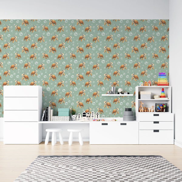 Sea Turtle Wallpaper | Happy Turtles Among Pastel Bubbles