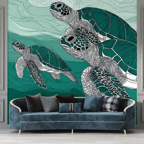 Sea Turtle Wallpaper | Turtles Gliding Through Turquoise Waves