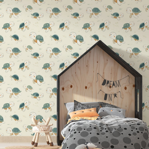 Cute Turtle Wallpaper | Pastel Baby Turtle Wall Mural