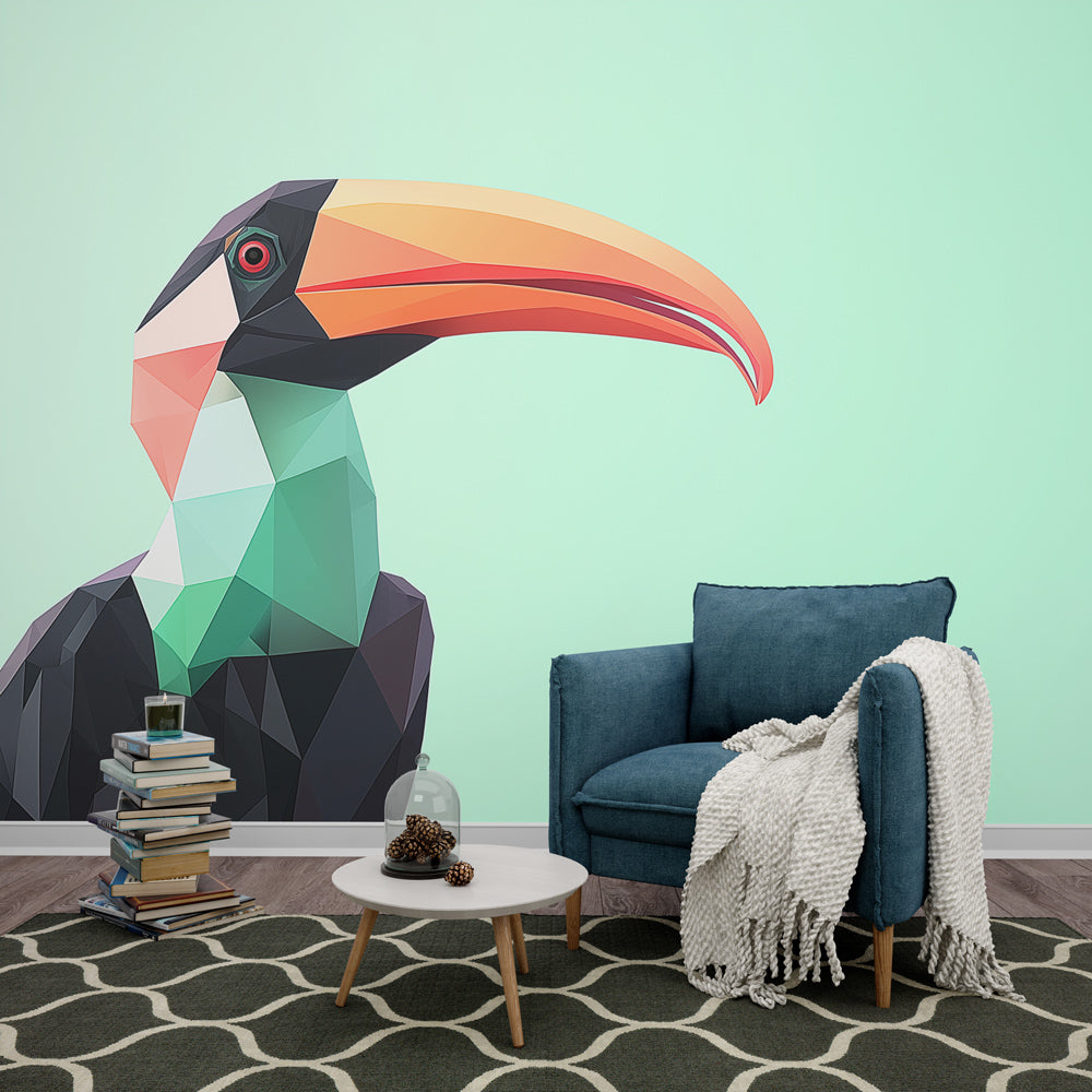 Toucan Wallpaper | Geometric Colorful Design Mint Wall Mural