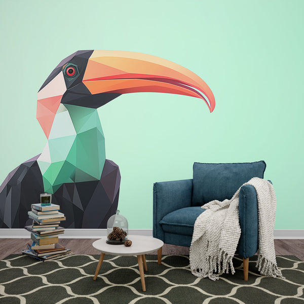 Toucan Wallpaper | Geometric Colorful Design Mint Wall Mural