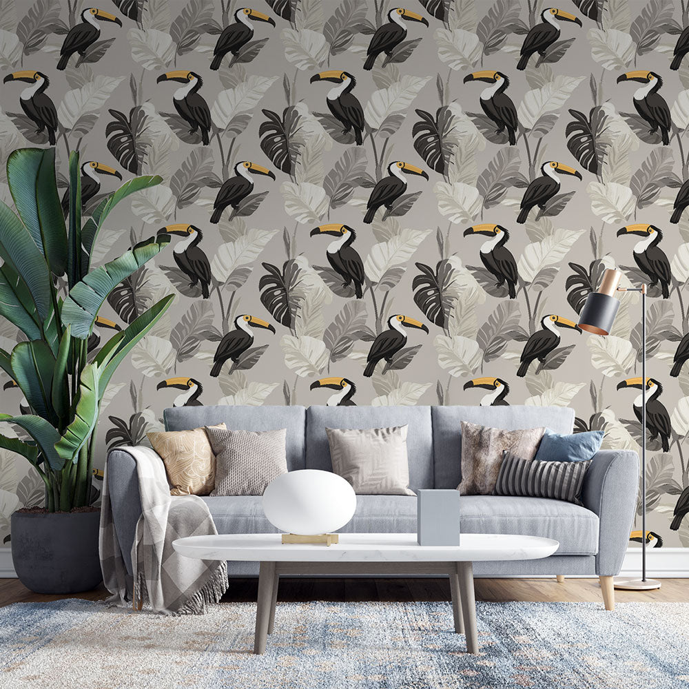 Toucan Wallpaper | Tropical Bird Design on Neutral Ground