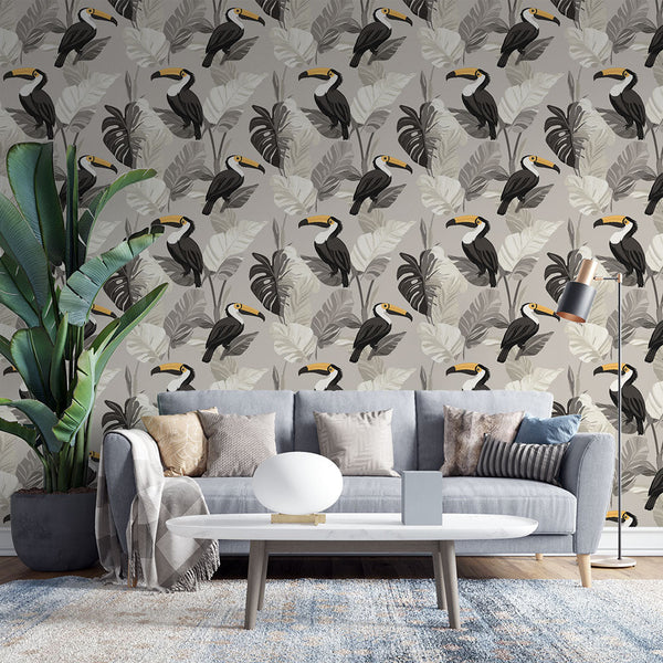 Toucan Wallpaper | Tropical Bird Design on Neutral Ground