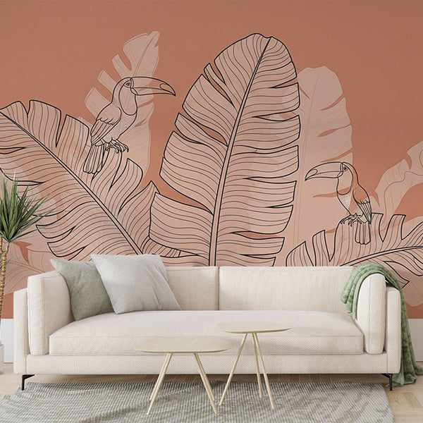 Toucan Wallpaper | Tropical Birds on a Warm Terracotta Ground