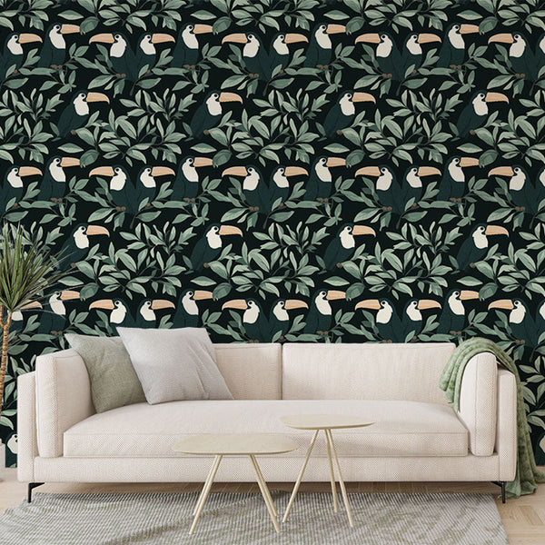 Toucan and Foliage Wallpaper | Lush Tropical Wall Mural