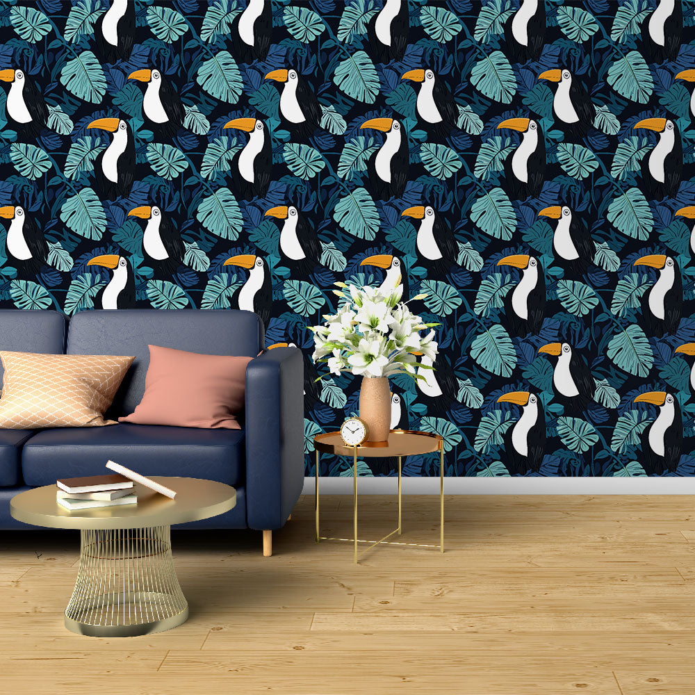 Toucan and Foliage Wallpaper | Birds Among Lush Leaves