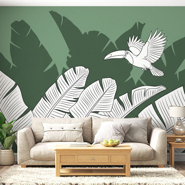 Toucan Wallpaper | Lush Tropical Leaves Wall Mural