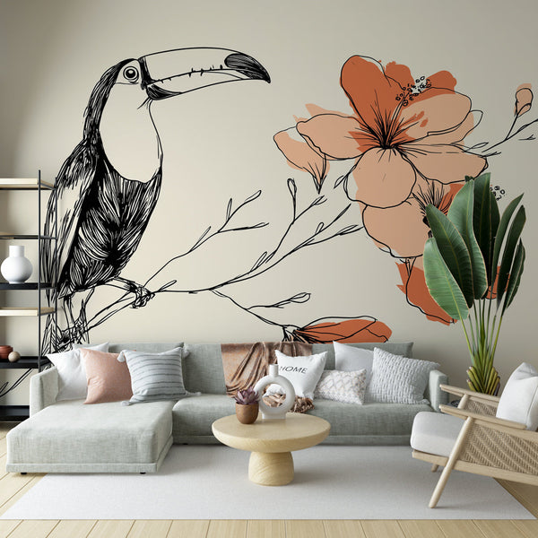 Toucan and Flowers Wallpaper | Toucan Among Orange Blooms