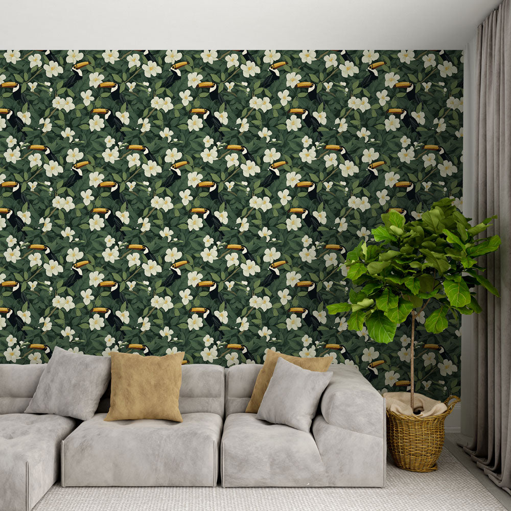 Toucan Wallpaper | Birds with Elegant White Flowers
