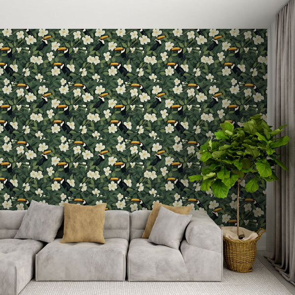 Toucan Wallpaper | Birds with Elegant White Flowers