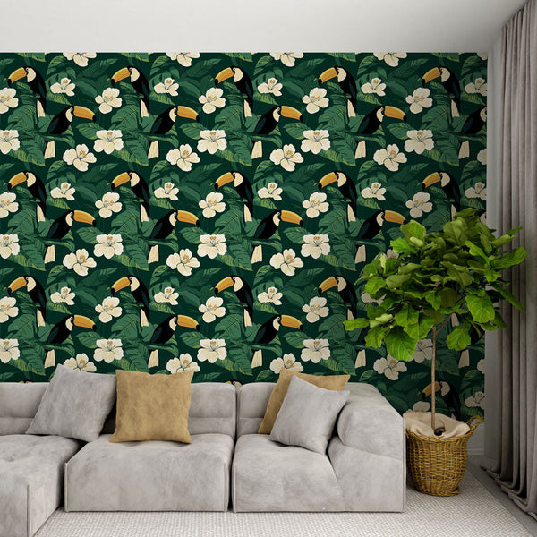 Toucan Wallpaper | Tropical Escape with Toucans and Flowers