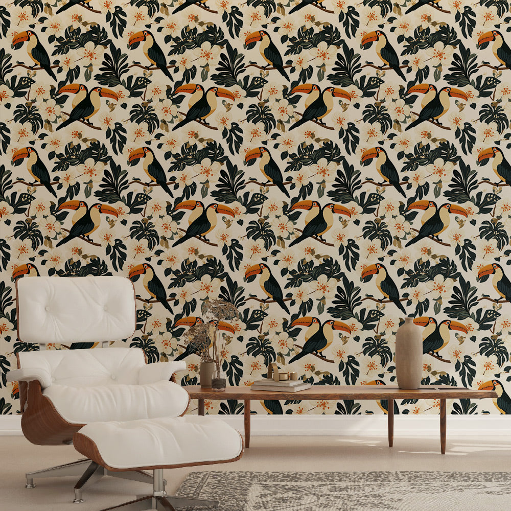 Toucan Wallpaper | Jungle Birds and Exotic Blooms