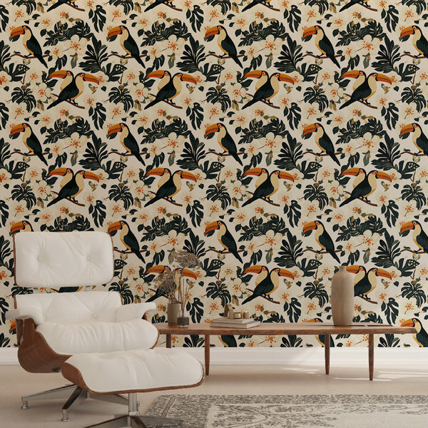 Toucan Wallpaper | Jungle Birds and Exotic Blooms