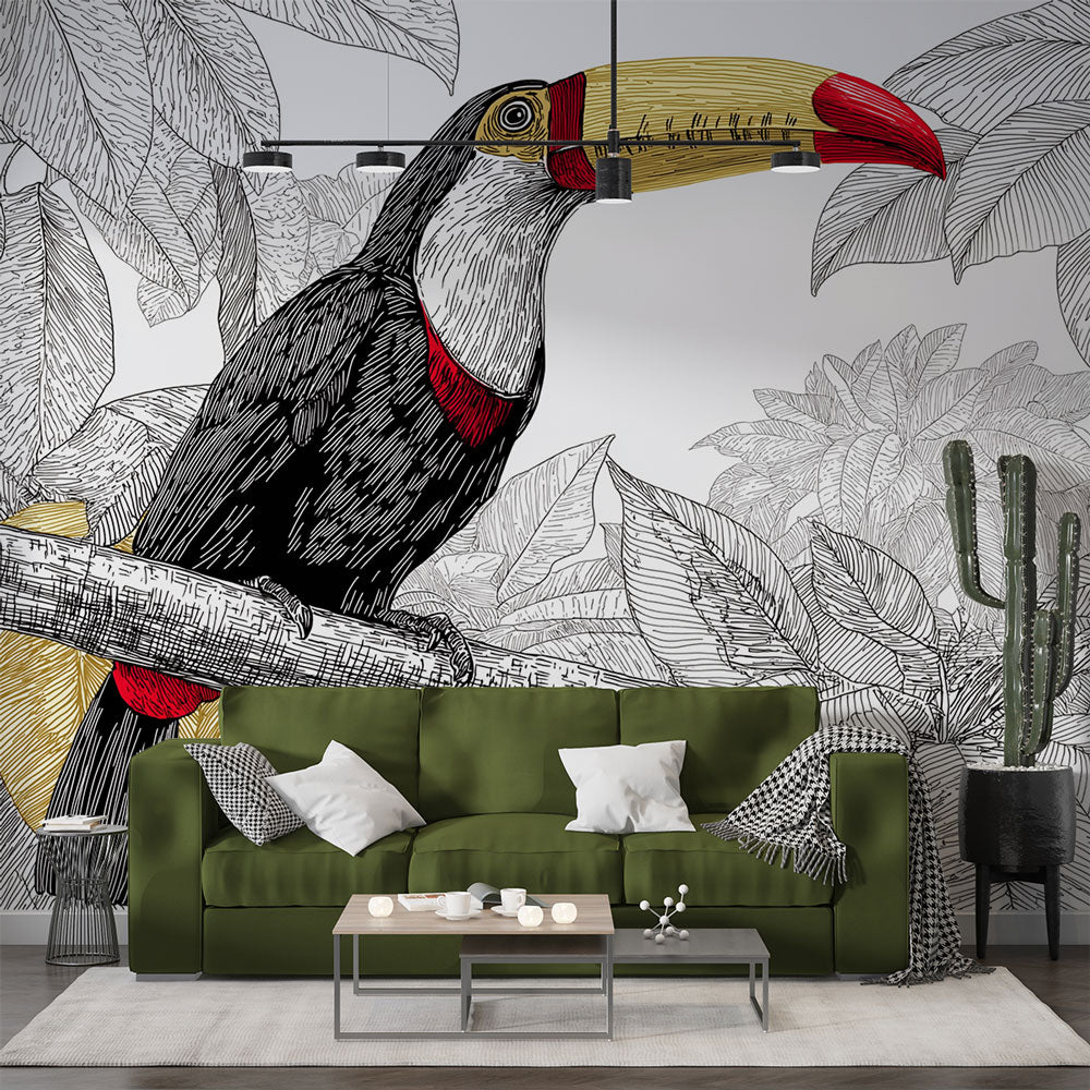 Toucan Wallpaper | Vivid Bird on Graphic Leaf Background
