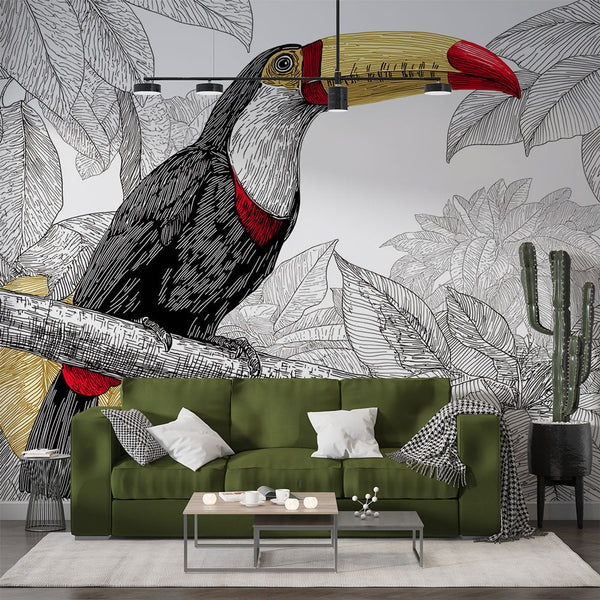 Toucan Wallpaper | Vivid Bird on Graphic Leaf Background