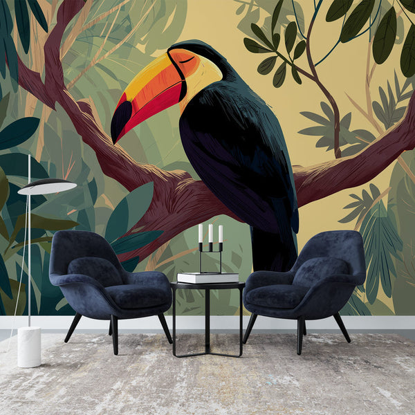 Toucan Wallpaper | Tropical Bird Perched in Lush Jungle Leaves