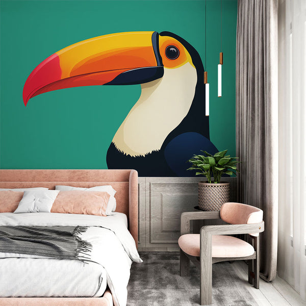 Toucan Wallpaper | Graphic Toucan Wall Mural on Fresh Green