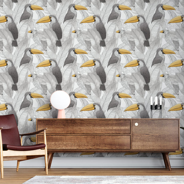 Toucan Wallpaper | Black and White Tropical Wall Mural