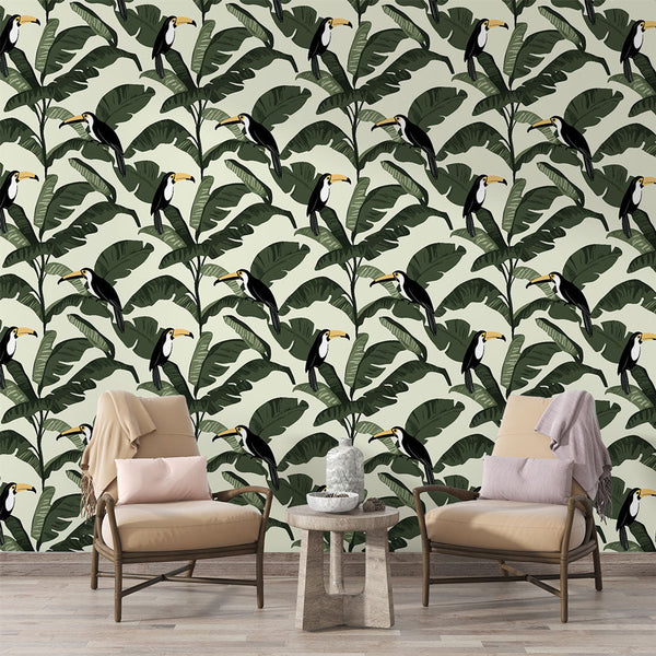 Toucan Wallpaper | Tropical Birds Among Large Jungle Leaves