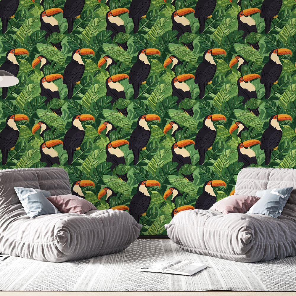 Toucan Wallpaper | Tropical Birds Among Lush Green Foliage