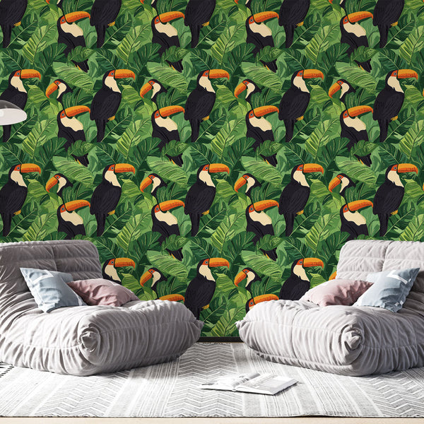 Toucan Wallpaper | Tropical Birds Among Lush Green Foliage