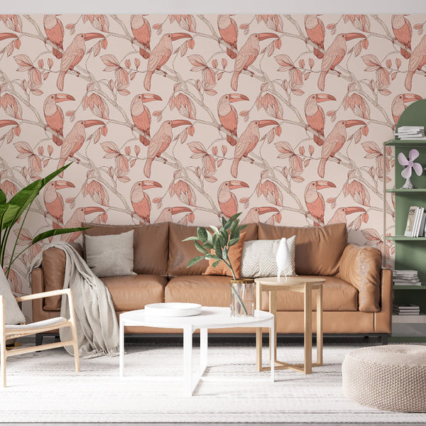 Toucan Wallpaper | Pastel Toucan Motif for Tropical Interiors