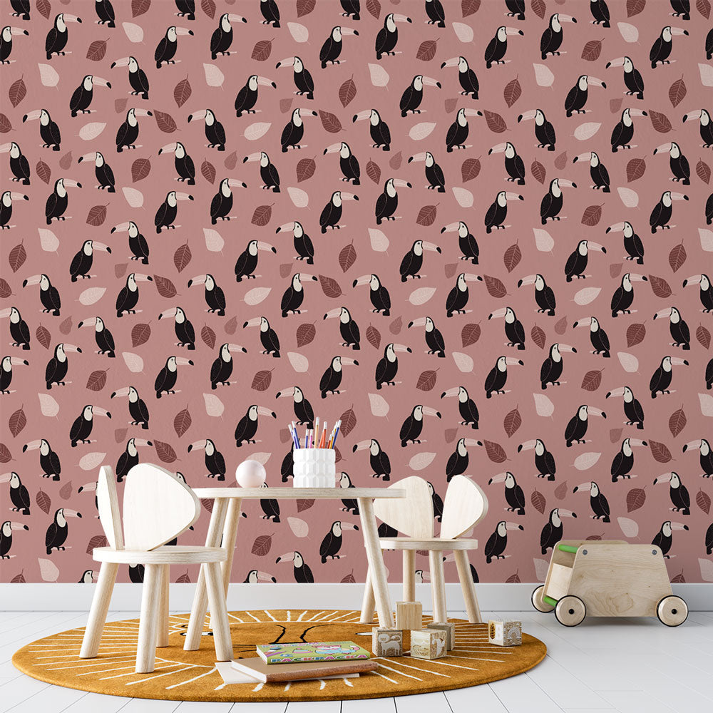 Toucan Wallpaper | Soft Pink Tropical Wall Mural