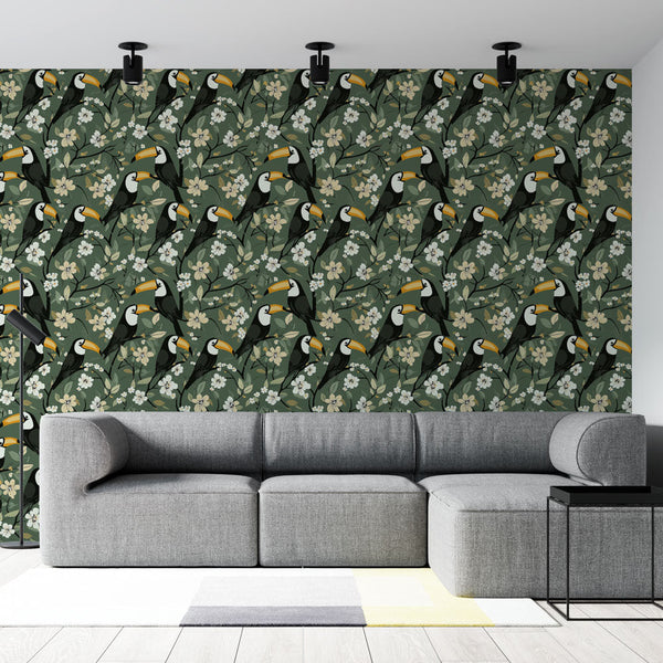 Toucan Wallpaper | Tropical Toucans and Delicate Blooms