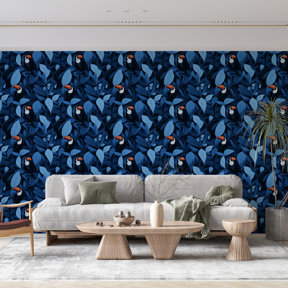 Toucan Wallpaper | Tropical Birds on Midnight Blue